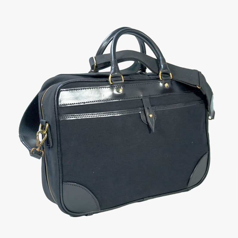 Zipped Brief Case with Shoulder strap Black Canvas