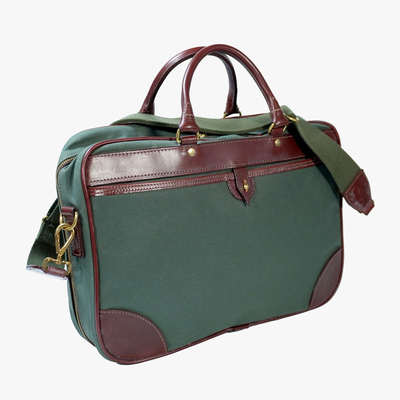 Zipped Brief Case with Shoulder strap Olive Canvas