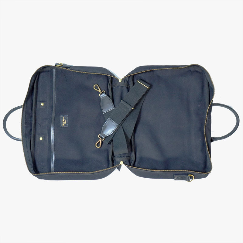 Zipped Brief Case with Shoulder strap Black Canvas