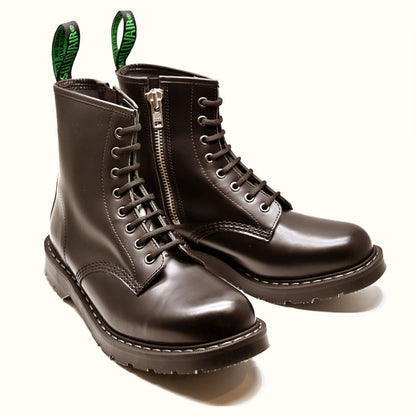 Black Hi-Shine 8 Eye Zip Derby Boot