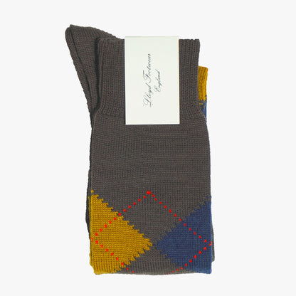Wool Argyle Socks (Long) / Dark Brown