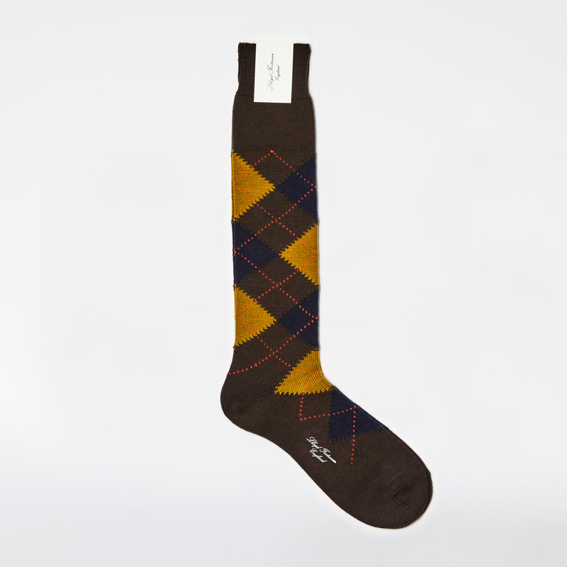 Wool Argyle Socks (Long) / Dark Brown
