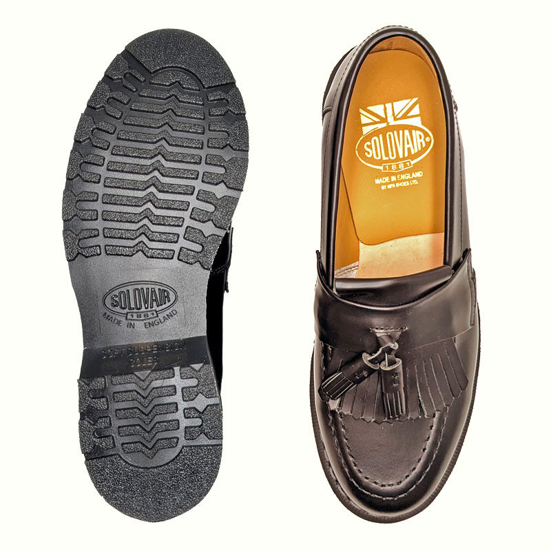 Black Hi-Shine Tassel Loafer